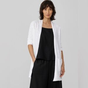 Eileen Fisher Vibrant Green Open Cardigan Organic Linen Cotton Large